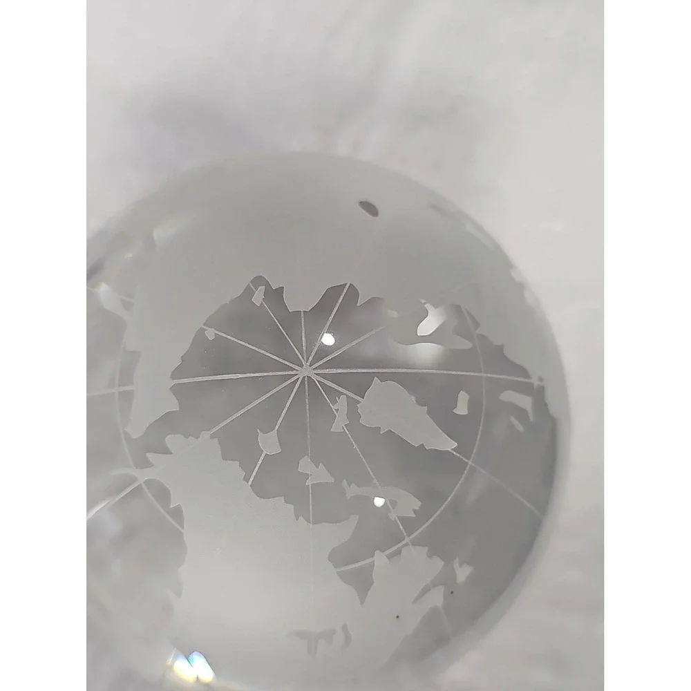Vintage World Globe Paperweight Clear Frosted Glass Ball 3
